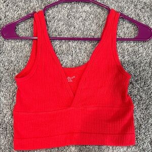 Urban Outfitters Red Ribbed V-Neck Crop Tank